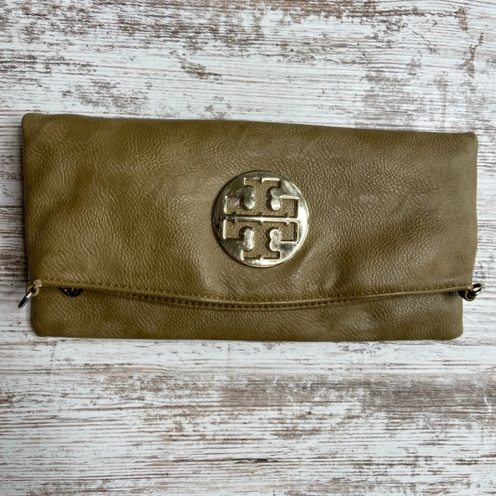 EUC Tory Burch Tan/Beige Leather Clutch Bag‎